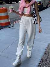 Women Casual Checkered Texture Tank Top And High Waist Sweatpants Set